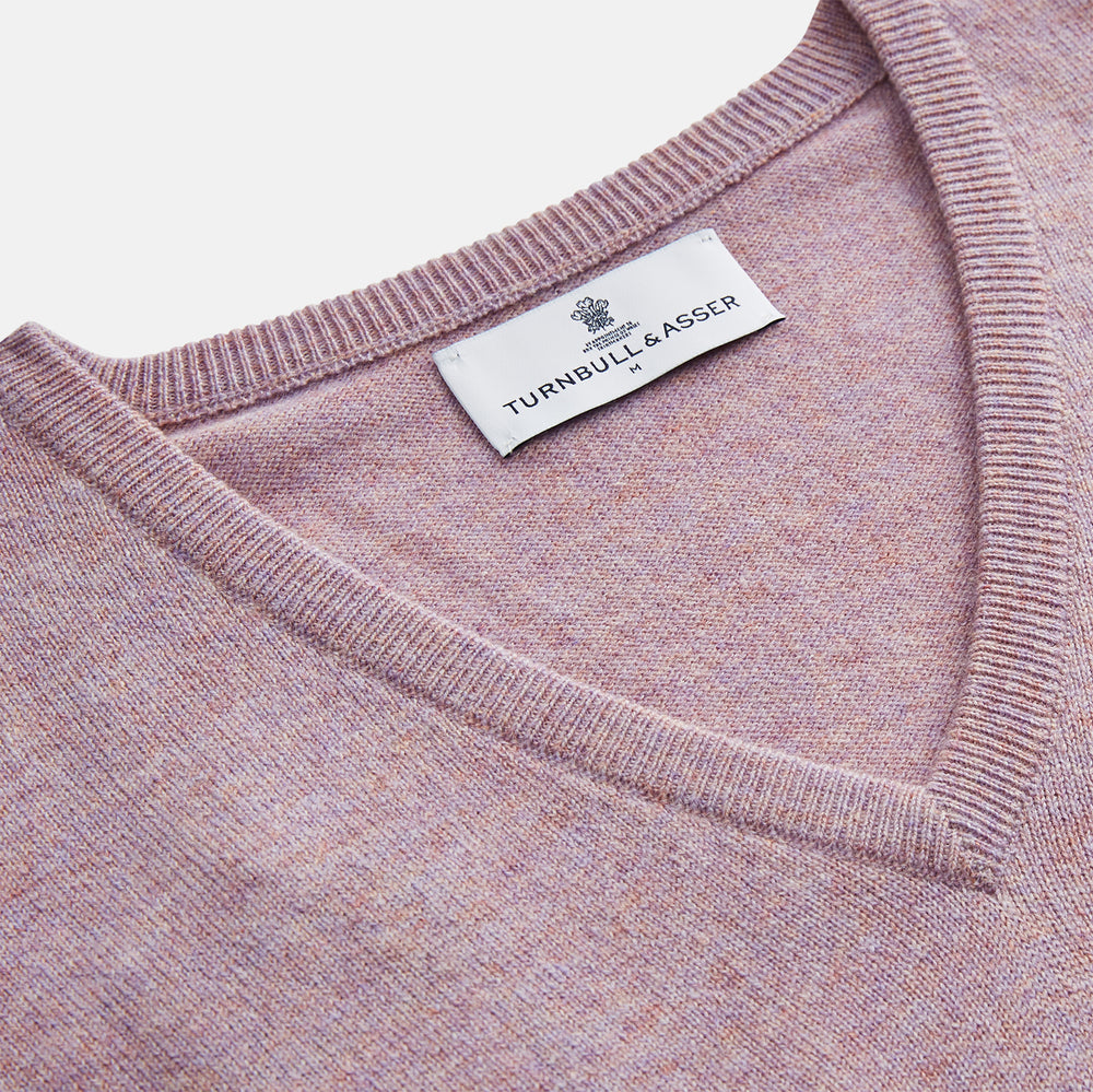 The Turnbull & Asser Lilac Heather Ifor Cashmere Slipover is a sleeveless, V-neck knit vest in soft cashmere, shown flat against a white background.