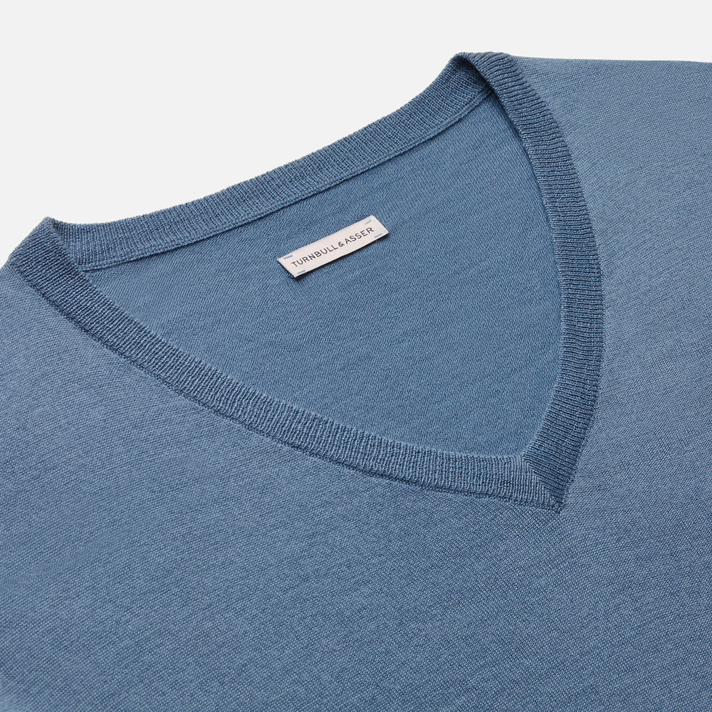 Pale Blue Fine Merino V-Neck Jumper