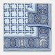 Blue Square-Patterned and Paisley Patterned Silk Pocket Square