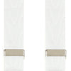View 5 of product Turnbull & Asser White Adjustable Formal Braces with silver buckles and split leather ends, made in England, displayed on a light gray background.