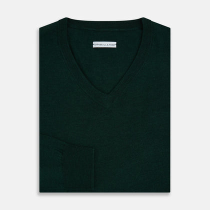 Forest Green Fine Merino V-Neck Jumper Image 3
