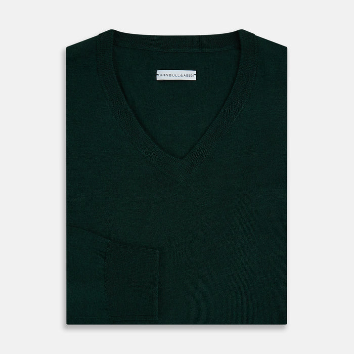 Forest Green Fine Merino V-Neck Jumper Image 3