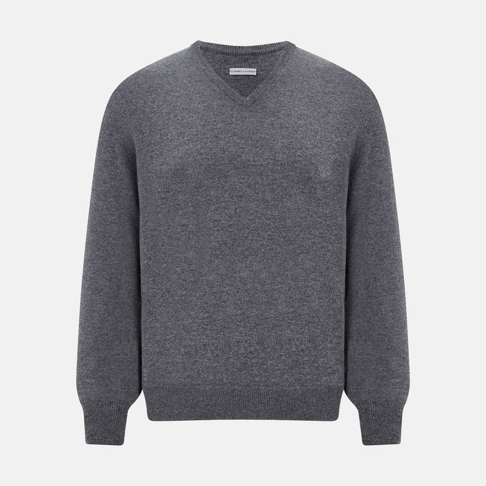 Storm Grey Cashmere V-neck Jumper