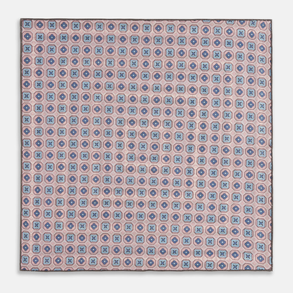 Lilac Dots and Floral Tile Double-Sided Silk Pocket Square