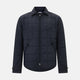 The Turnbull & Asser Battersea Navy Quilted Jacket features a versatile quilted design with a front zipper, zippered pockets, collared neckline, buttoned cuffs, and a subtle square pattern—perfect for the modern gentleman.
