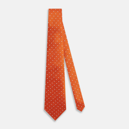 Orange and White Micro Dot Silk Tie