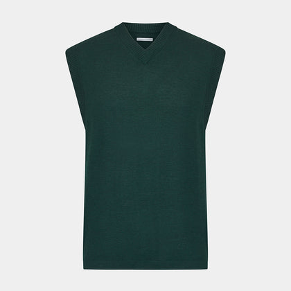Petrol Green Fine Merino V-Neck Vest Image 4
