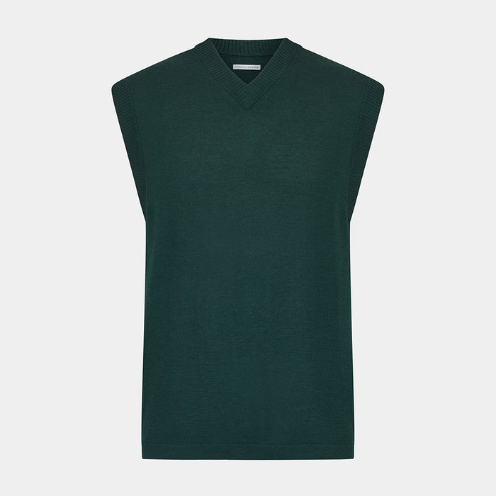 Petrol Green Fine Merino V-Neck Vest Image 4