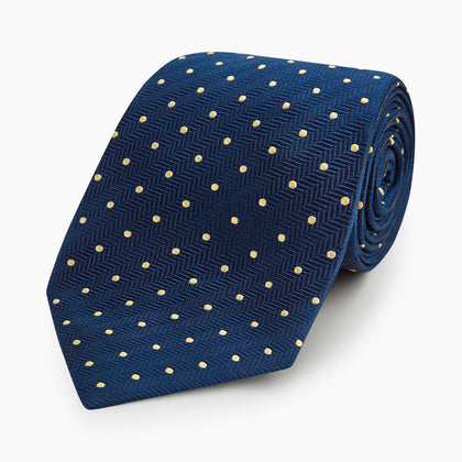 Navy and Gold Micro Dot Silk Tie Image 4