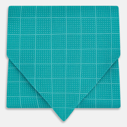 Turquoise Dotted Check Pattern Printed Silk Cravat