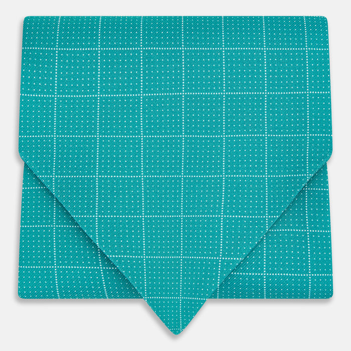 Turquoise Dotted Check Pattern Printed Silk Cravat