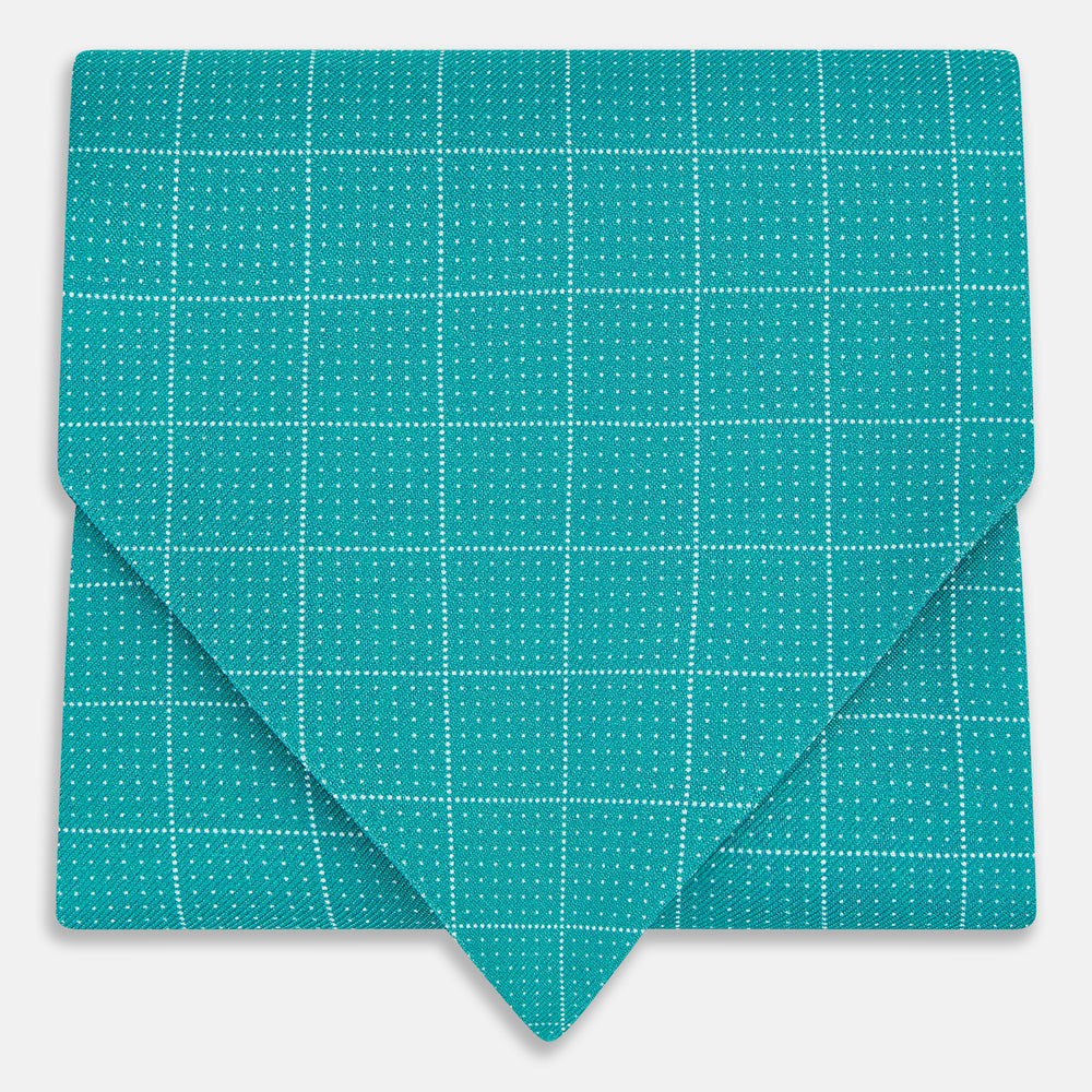 Turquoise Dotted Check Pattern Printed Silk Cravat