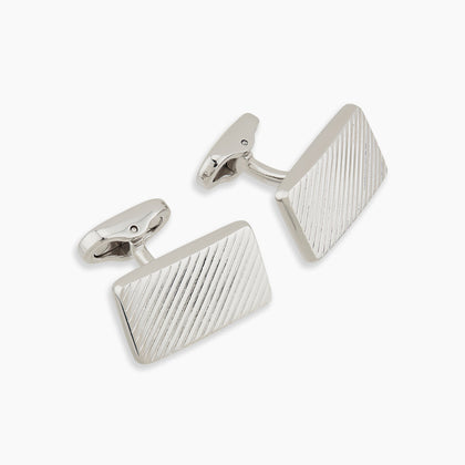 Silver Diagonal Striped Rectangular Cufflinks Image 3