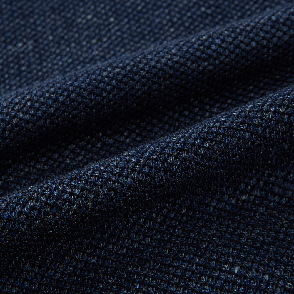 The Turnbull & Asser Navy Linen Blend Cambridge blazer features British tailoring with a notched lapel, two buttons, and three front pockets, shown on a plain white background.