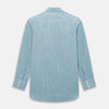 View 3 of product The Turnbull & Asser Turquoise Ticking Stripe Mayfair Shirt is a long-sleeve, button-up shirt in fine Italian cotton with light blue and white stripes, a collar, white buttons, curved hem, and subtle turquoise ticking stripe.