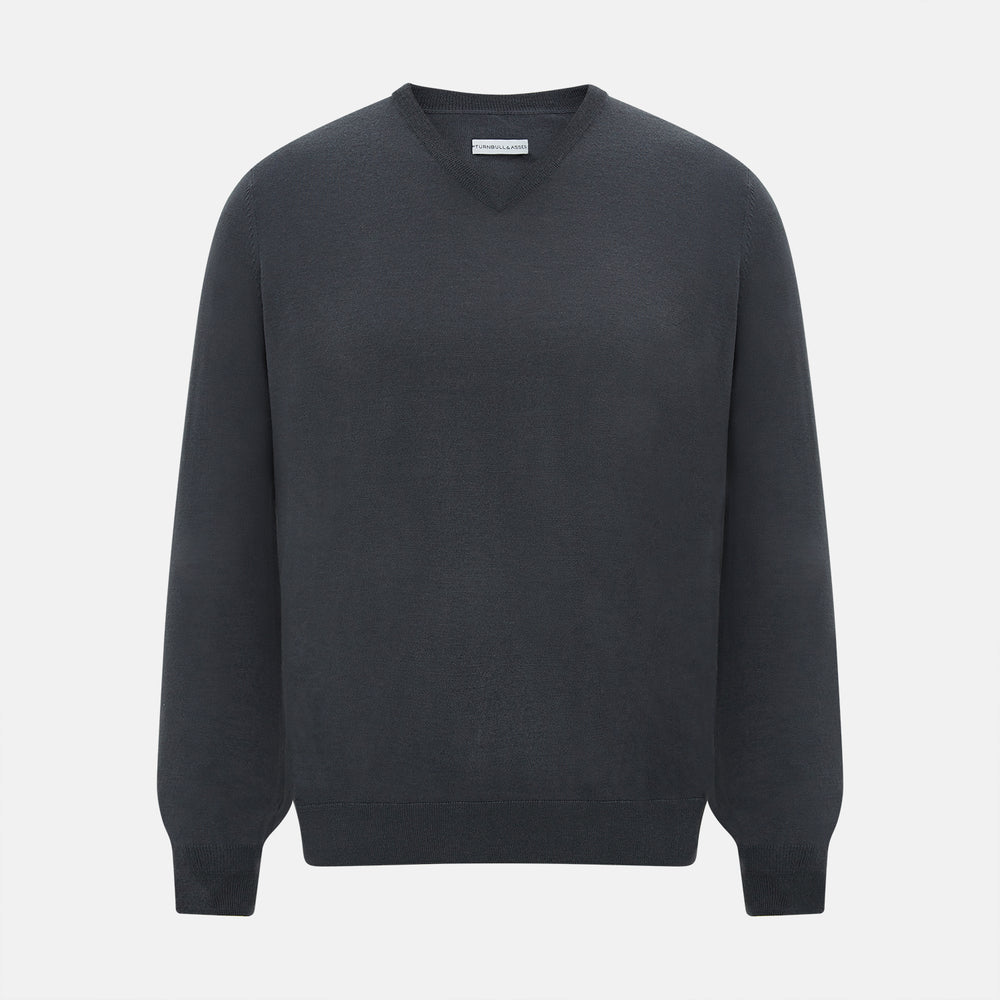 Charcoal Grey Merino V Neck Jumper