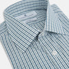 View 2 of product The Turnbull & Asser Light Petrol Micro Tattersall Check Mayfair Shirt features long sleeves, a classic collar, buttoned cuffs, and is crafted from Italian cotton in a refined blue and white check pattern.