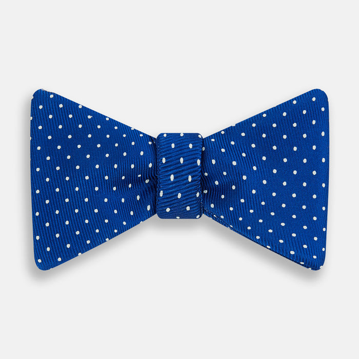 Electric blue and White Spot Silk Bow Tie