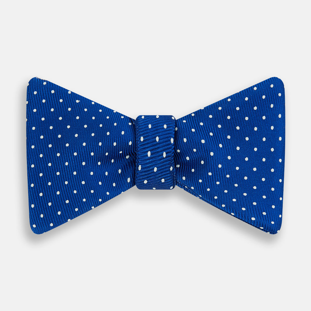 Electric blue and White Spot Silk Bow Tie