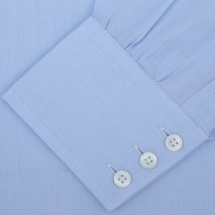 Light Blue Herringbone Superfine Cotton Shirt with T&A Collar and 3-Button Cuffs