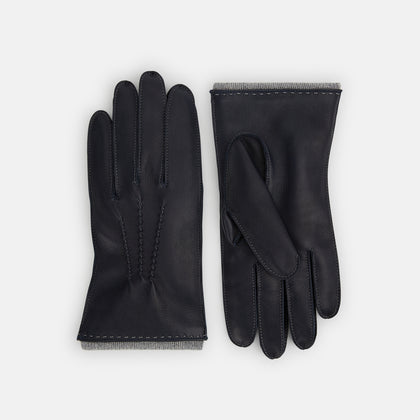 Navy/Grey Cashmere-Lined Hairsheep Leather Gloves