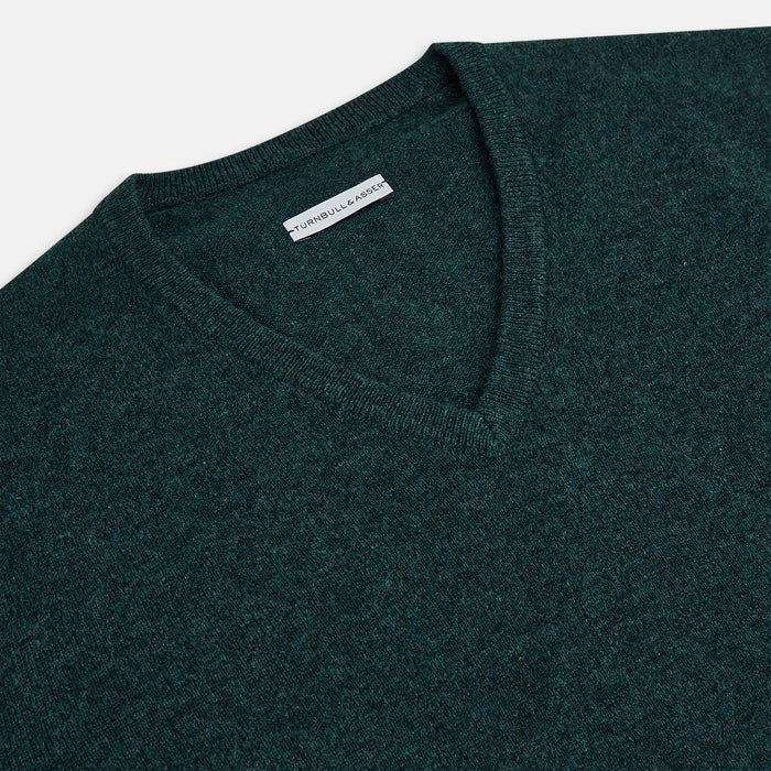 Forest Green Cashmere V-Neck Jumper Image 1