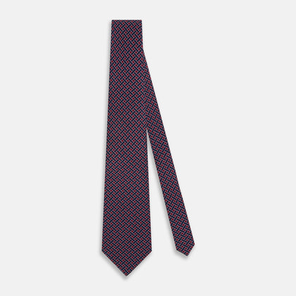 Navy and Pink Woven Printed Silk Tie