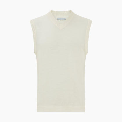 Ecru Fine Merino V-Neck Vest Image 3