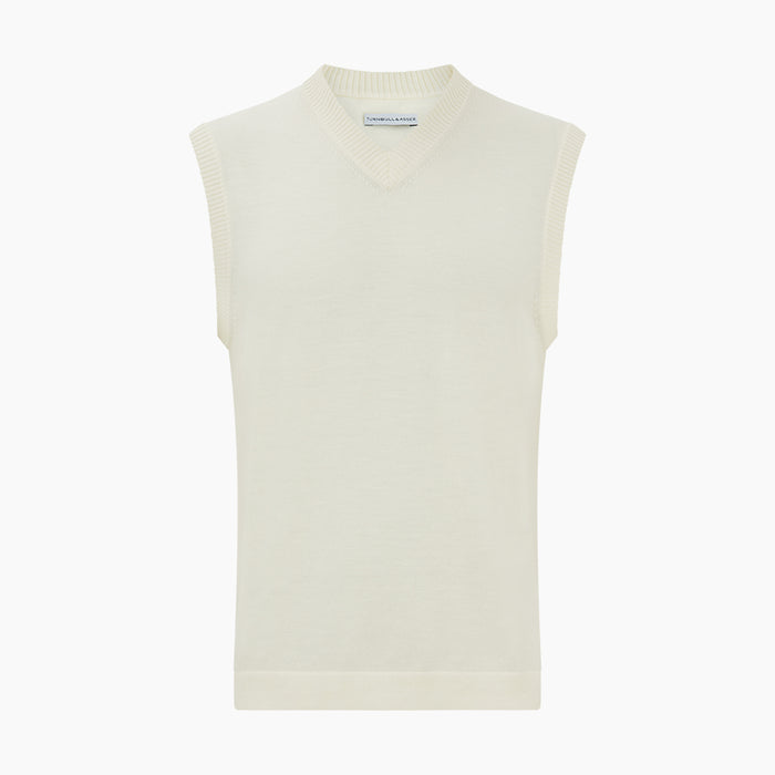 Ecru Fine Merino V-Neck Vest Image 3