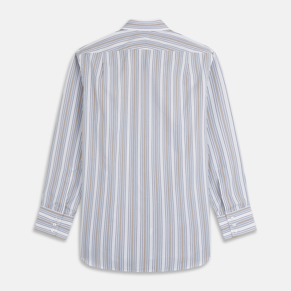 Sand Multi Stripe Regular Fit Shirt with T&A Collar & 3 Button Cuffs