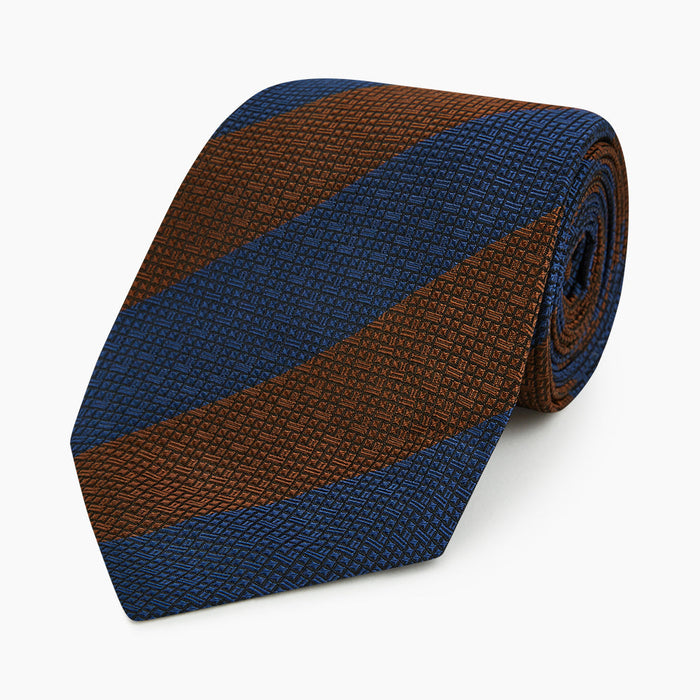 Brown and Navy Block Stripe Silk Tie Image 4