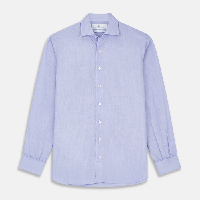 Tailored Fit Blue End-on-End Cotton Shirt with Kent Collar and Double Cuffs
