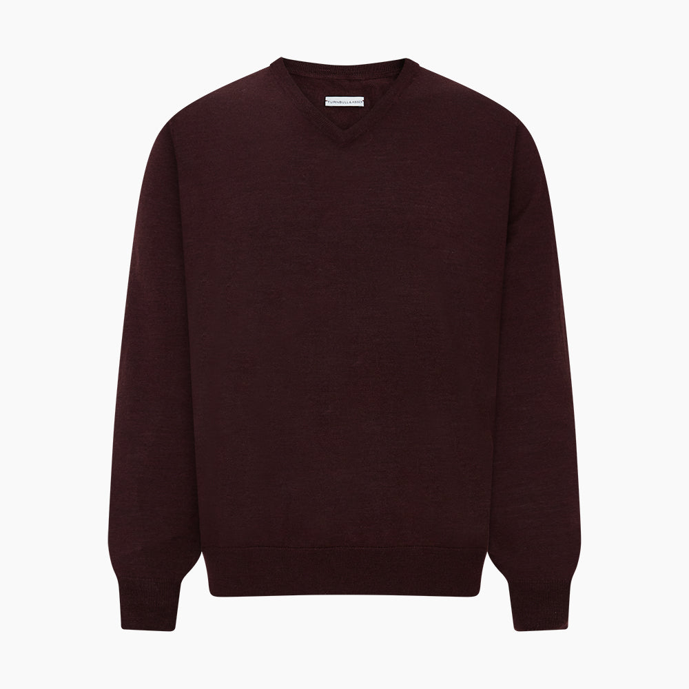 Burgundy Fine Merino V-Neck Jumper – Turnbull Asser