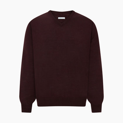 Burgundy Fine Merino V-Neck Jumper Image 5