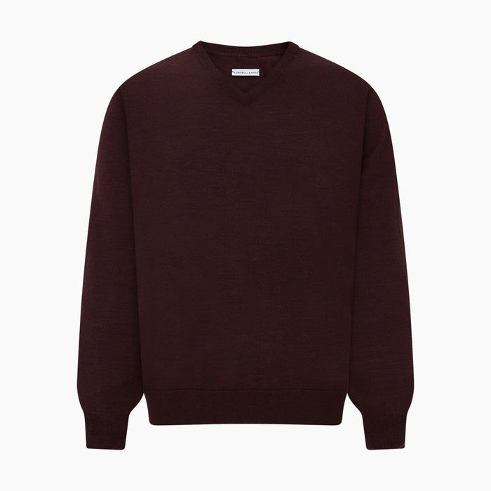 Burgundy Fine Merino V-Neck Jumper Image 4