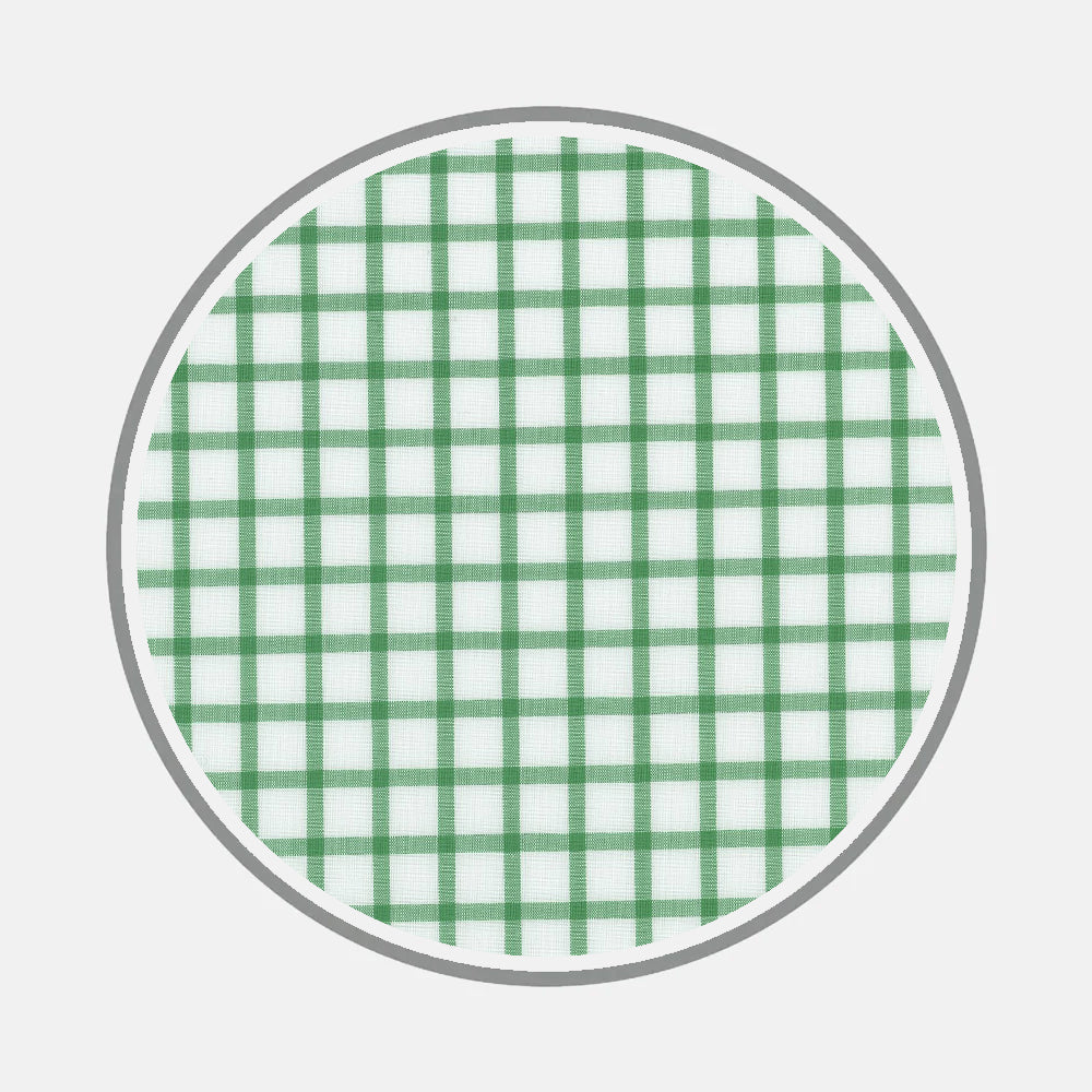 A round image of Turnbull & Asser's Bespoke Fabric 1086 19 shows a green and white checkered grid inside a thin gray border on a white background—ideal for monogram styles.