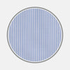 View 1 of product A circular swatch of Turnbull & Asser's BESPOKE FABRIC 1095 07 shows light blue and white vertical stripes against a light grey background, with evenly spaced lines ideal for classic bespoke shirts.