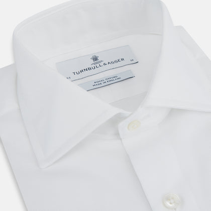 Tailored Fit White Royal Oxford Cotton Shirt with Kent Collar and Double Cuffs