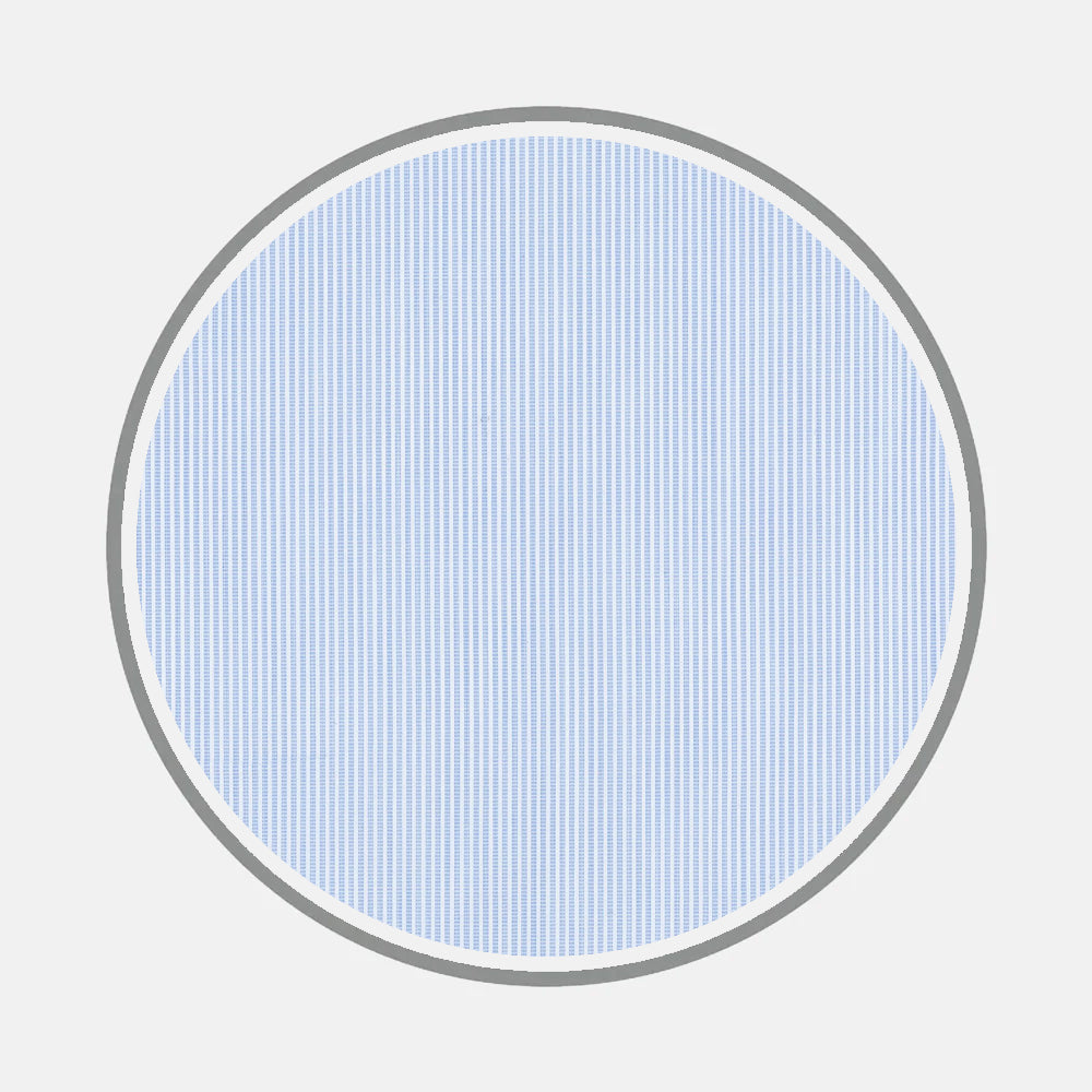 The center features Bespoke Fabric 1101 06 by Turnbull & Asser: a circular design with a light gray border and thin, vertical light blue lines, evoking classic shirt patterns on a plain white background.
