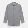 View 2 of product The Blue Fine Stripe Mayfair Shirt by Turnbull & Asser is a long-sleeve button-up with a sharp T&A collar and blue fine stripes, shown flat on a white background.