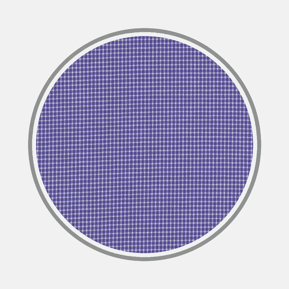 Bespoke Fabric 1111 06 by Turnbull & Asser features a circular grid with a blue and white checkered pattern, echoing classic shirt designs, set within a gray border against light gray for a uniform, textured look.