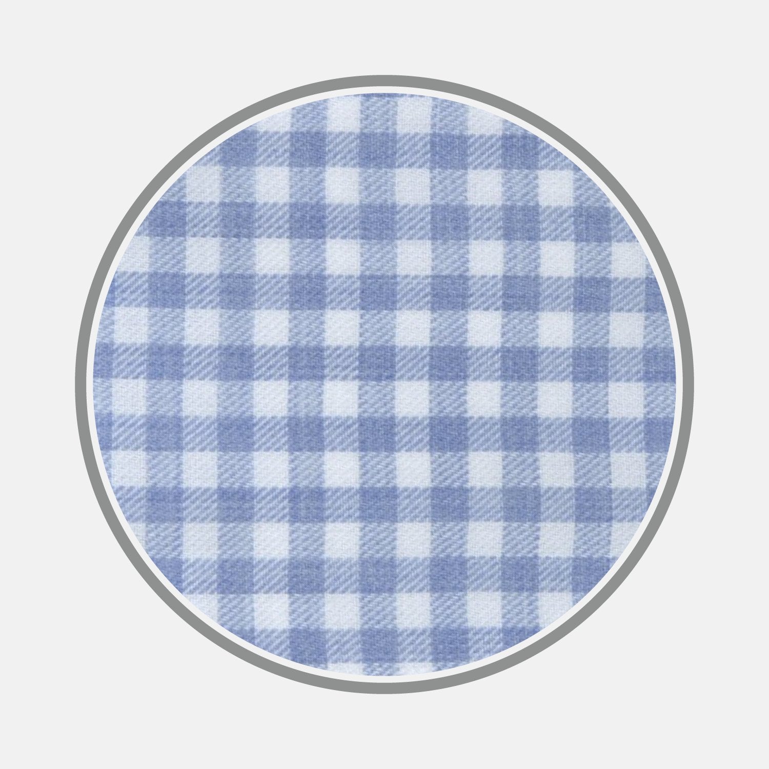 View 1 of product BESPOKE FABRIC 1115 06 by Turnbull & Asser: a circular blue and white gingham check fabric swatch, thin gray border, on a plain white background—perfect for custom shirts or trying out monograms.