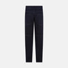 View 3 of product Turnbull & Asser Navy Denim Trousers feature a classic straight-leg cut, button and zipper closure, five-pocket workwear styling, and both front and back pockets, shown against a plain light background.
