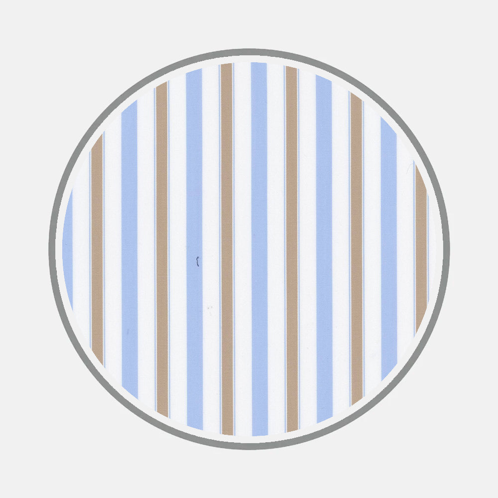 A circle with alternating vertical light blue and beige stripes, outlined by a thin gray border on white—perfect inspiration from Turnbull & Asser's Bespoke Fabric 1137 45 for custom or bespoke shirt designs.