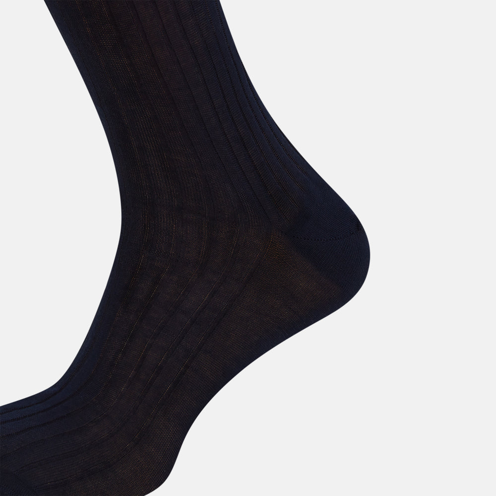 A single, navy mid-length sock by Turnbull & Asser is displayed upright on a plain white background.