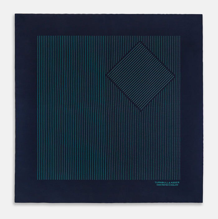 Navy and Petrol Green Stripe Silk Pocket Square Image 2