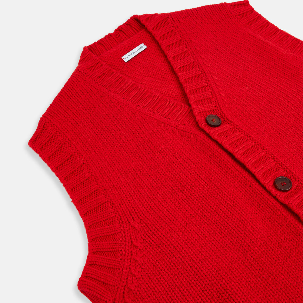 Red Merino V-Neck Sleeveless Cardigan