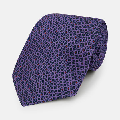 Purple Square and Circle Silk Tie