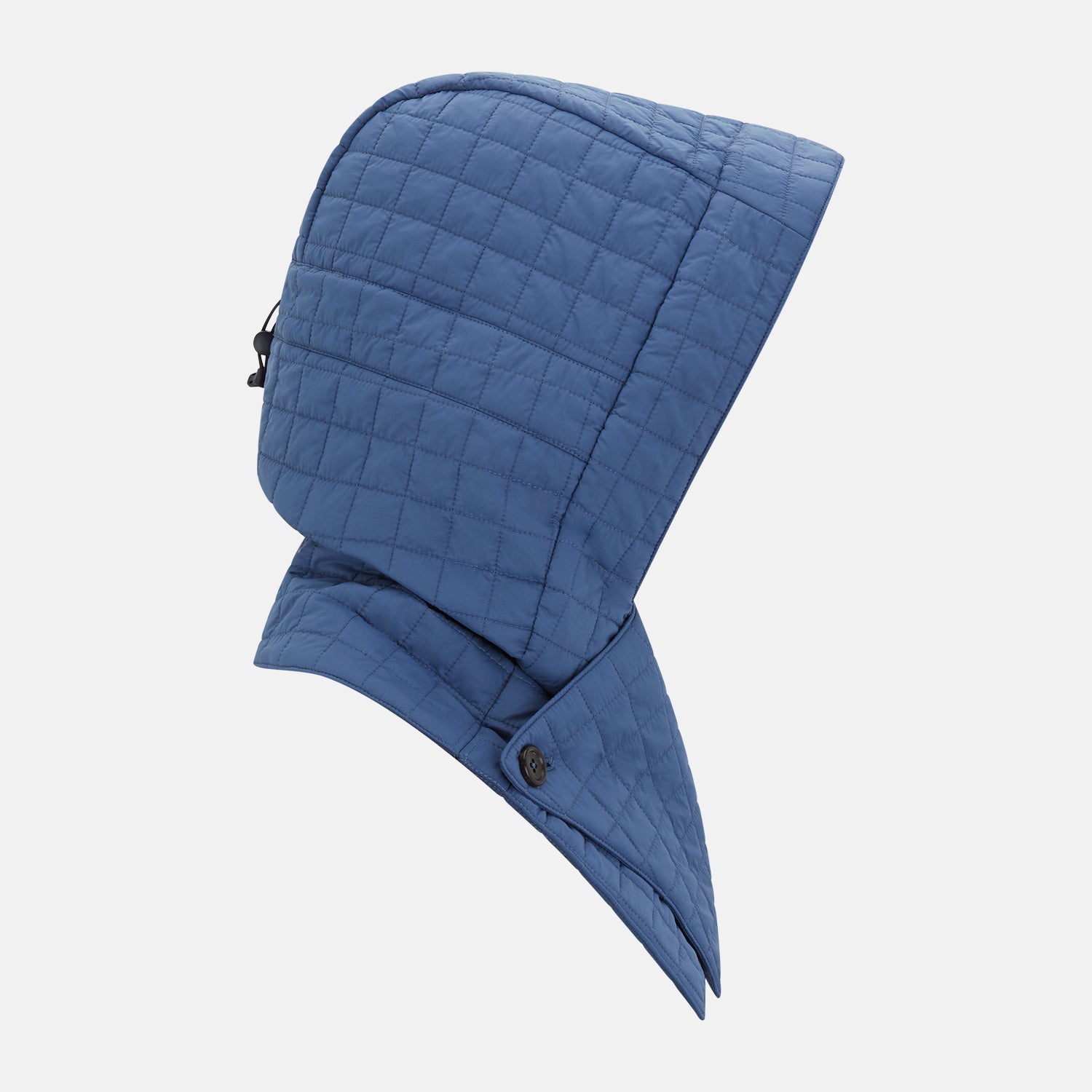 View 2 of product The Turnbull & Asser Azzurro Quilted Hood with Neck Warmer features a grid-stitched pattern, button closure, and overlapping front for added style. It draws inspiration from classic quilted jackets and is shown on a plain white background.