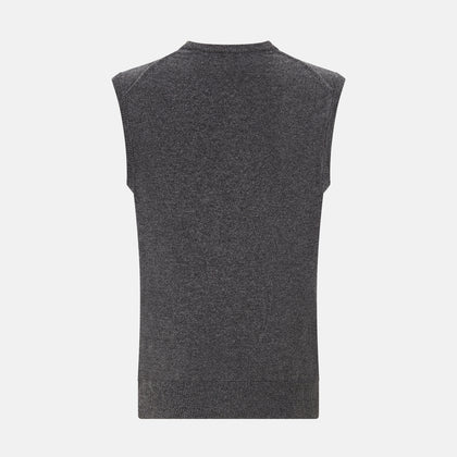Charcoal Grey Melange V-neck Cashmere Vest Image 2